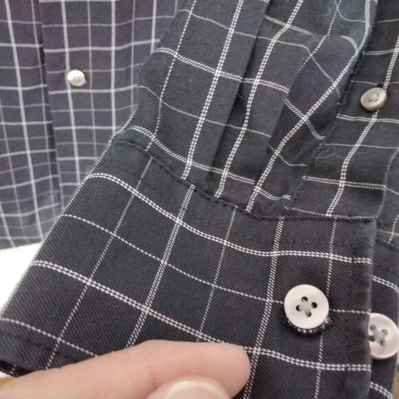 Van Heusen Mens Black & White Windowpane Check Button-Up Shirt Size S/P 14-14.5 - Picture 5 of 9